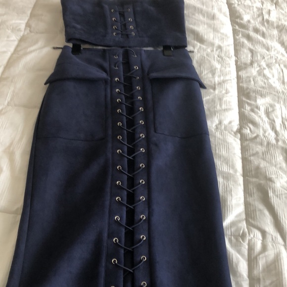 Dresses & Skirts - 🌎Kendi Boutique Designer Suede Skirt Set in Navy